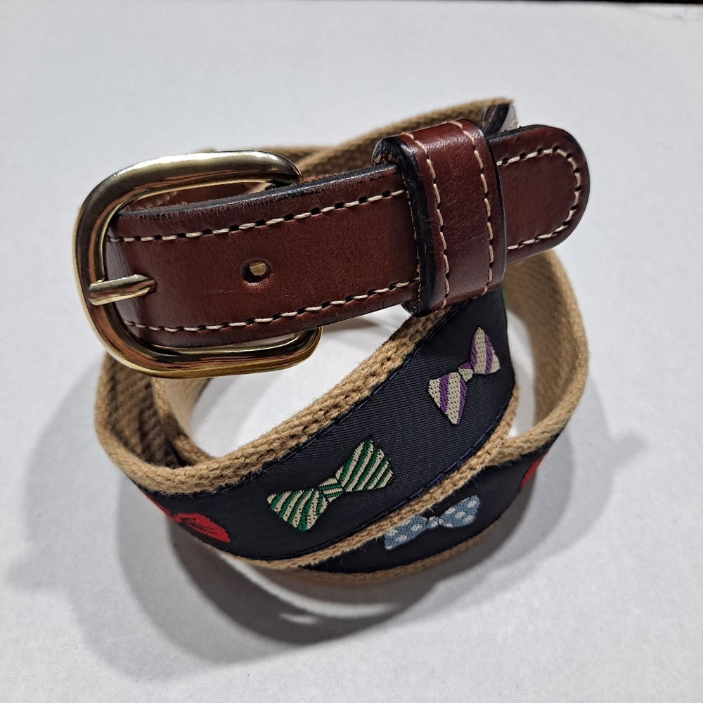 Blue Fabric Cotton And Leather Bow Tie Belt